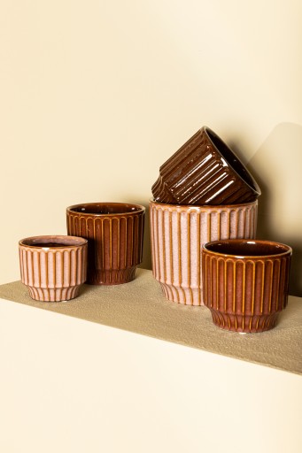 Hodor Bloempot | Roest Glazuur Keramiek | Rond met Lijnen | L – 16 cm