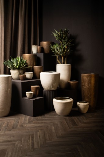 Kyleigh Bronze Ceramic Pot Round Smooth High XL | Luxe Grote Bloempot