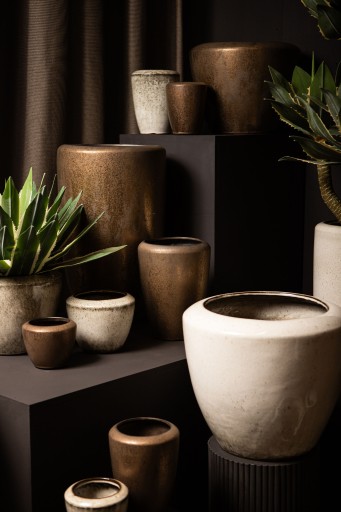 Kyleigh Bronze Ceramic Pot Round Smooth High XL | Luxe Grote Bloempot