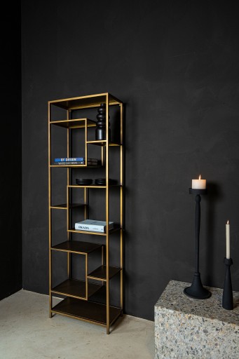 Duana Playful Gold Iron Open Cabinet High | Gouden Metalen Open Kast | Meerdere Plateaus – 195 cm Hoog