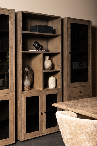 Oak Cabinet Armarium | Robuuste Eikenkast Grijs met 1 Deur en 4 Lades | 220 cm Hoog