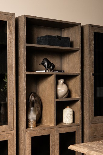 Oak Cabinet Armarium | Robuuste Eikenkast Grijs met 1 Deur en 4 Lades | 220 cm Hoog