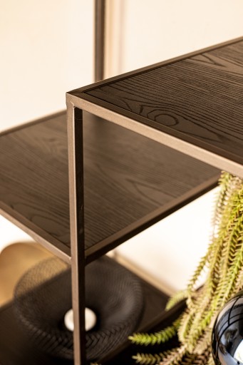 Lixly Black Wood Iron Frame Open Cabinet | Zwarte Houten Open Kast | Metalen Frame – 190 cm Hoog