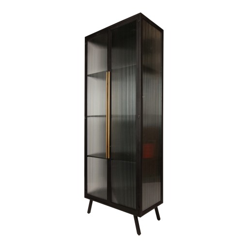 Caeleen Cabinet | Black & Gold | Wandkast met Geribbeld Glas – 70x181 cm