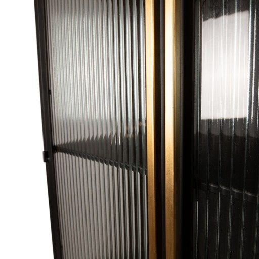 Caeleen Cabinet | Black & Gold | Wandkast met Geribbeld Glas – 70x181 cm