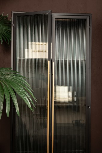 Caeleen Cabinet | Black & Gold | Wandkast met Geribbeld Glas – 70x181 cm