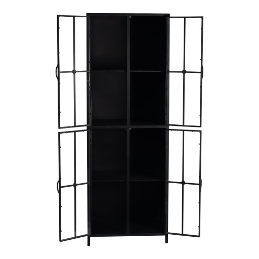 Cave Black Iron Cabinet High | Zwart IJzeren Kast met Glas & 4 Planken | 171 cm