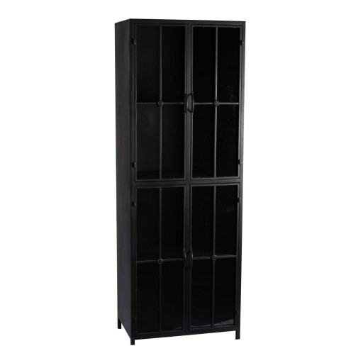 Cave Black Iron Cabinet High | Zwart IJzeren Kast met Glas & 4 Planken | 171 cm