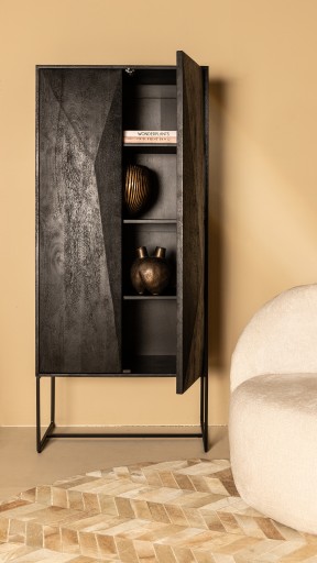Onyx Cabinet Black | 2 Deuren | Zwarte Houten Kast met Geometrische Patronen