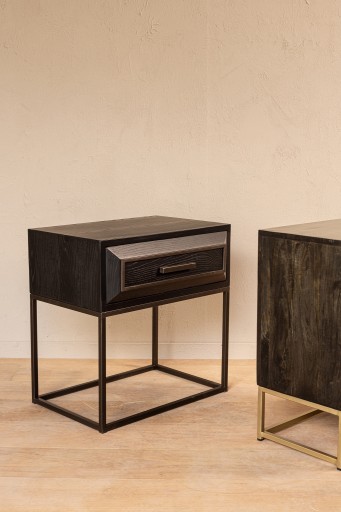 Lixly Bedside Cabinet | Zwart Hout & IJzeren Frame | Nachtkastje