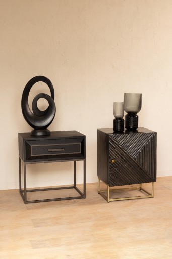 Lixly Bedside Cabinet | Zwart Hout & IJzeren Frame | Nachtkastje