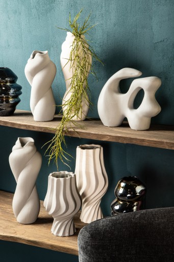 Clair Taupe Ronde Keramische Pot | S, Matt Glazed Swirl, Op Voetje