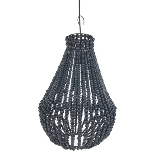 Teardrop Kroonluchter | Zwart | Handgemaakte Houten Hanglamp 40x75 cm