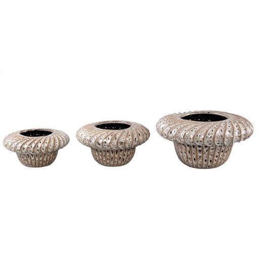 Sindi Brown Ceramic Pot M | Rond | Geribbeld | Decoratief