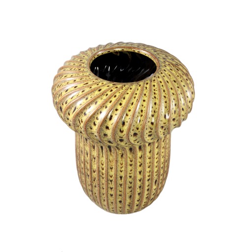 Sindi Yellow Ceramic Pot L | Rond | Geribbeld | Hoog – Decoratief