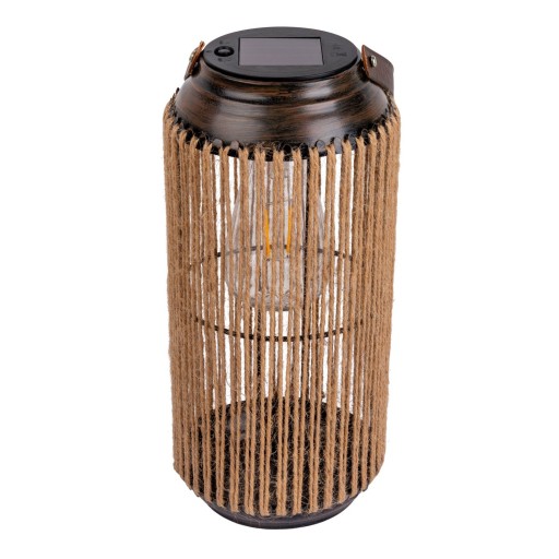 LED ZONNELIJKE LICHT "KORBINIAN" voor tuin en terras, decoratieve lamp gemaakt van metaal met jutespanning in de natuur, LED's stevig geïnstalleerd zonnelamp voor buiten 29 x 13 cm