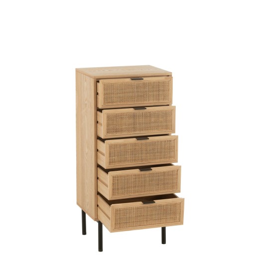 J-Line kast 5 Lades - hout/metaal - naturel/zwart