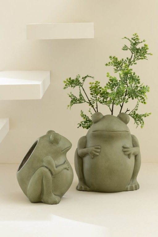 J-Line Vase Frog Clay Green Large