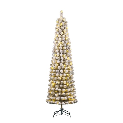 Charlton Smalle Kunstkerstboom met Warm Witte LED Verlichting - H230 x Ø58 cm - Groen Frosted
