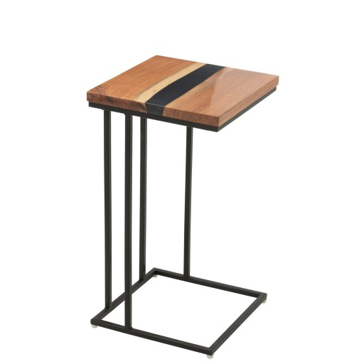 J-Line bijzettafel Vierkant - hout/epoxyhars - naturel/zwart