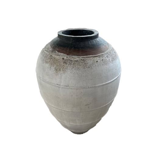 Jinsu Witte Ronde GRC Pot met Lijnpatroon | Large, 60x60x80 cm - Product afbeelding