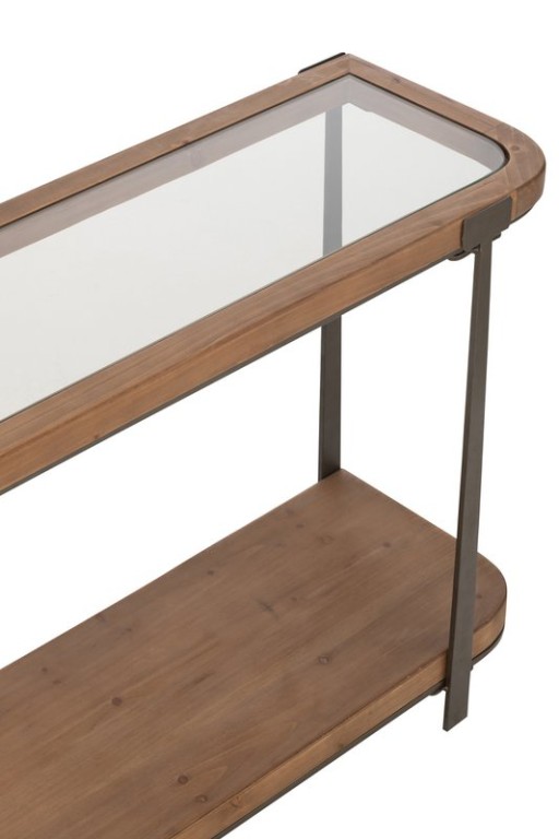 J-Line Console Spruce Wood/Glass Natural/Black