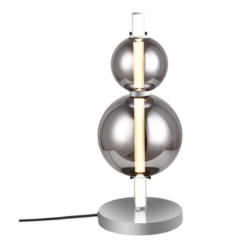 LED table lamp "Nova" chrome made of metal and smoke glass, with integrated LED, 44 cm high