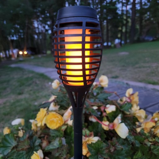 3 Set LED earth spit "torch" 58 cm made of gray plastic, with integrated LED, solar light for outside
