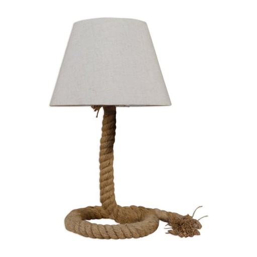 Table lamp with text blower "Rope", table lamp made of metal, plastic, jute and textile in white, with E14 version, for living rooms, hallway or office, 40 cm high