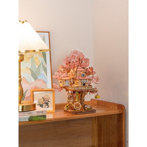 Robotime, DIY 3D Houten Modelbouwpakket, Sakura Boomhut, TGS04, 30 x 24,1x 30,7cm