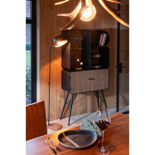 J-Line rek Wood And Metal Shelves - dennenhout - zwart/lichtbeige