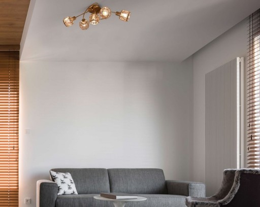 5-LED ceiling light "Josefa", metal ceiling lamp and glass in stainless steel look, with E14 version Filament Lamps included, for living room, dining room, hallway or hallway 61 x 36 x 21 cm