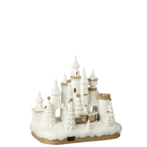 J-Line decoratie Peperkoek Kasteel + Trein - polyresin - beige/wit