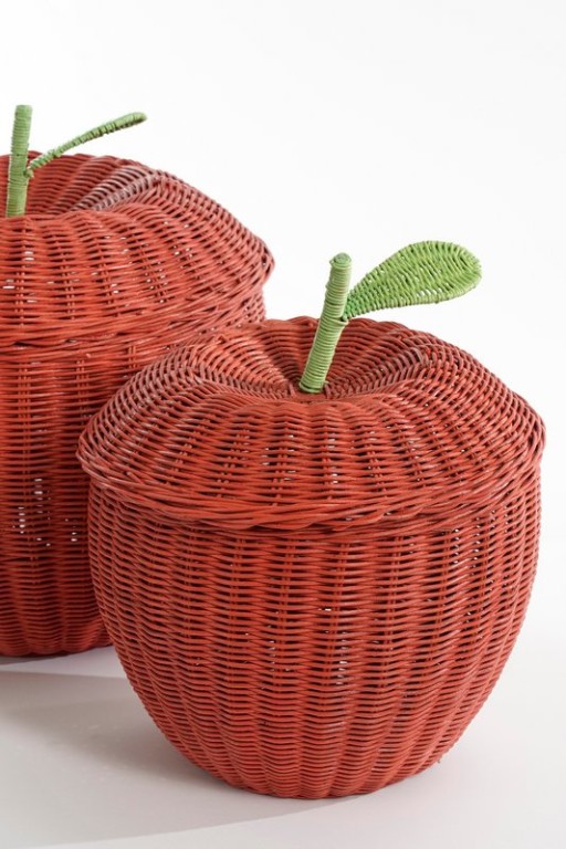 Storage Basket with Lid - Set of 2 - H48 x Ø30 cm - Rattan - Red