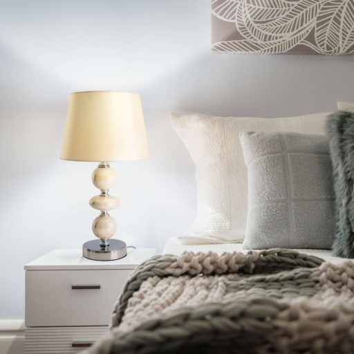 Ceramic table lamp "Araga" 36 cm high, table lamp made of metal, ceramic, with text blades, beige, with E14 socket, lighting for dining room, living room, hallway or office