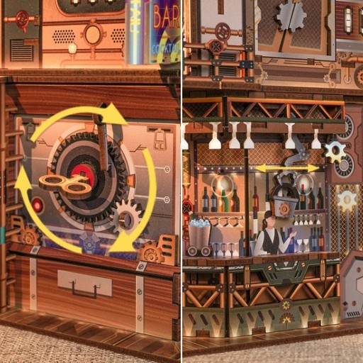 Tone-Cheer DIY 3D Houten Puzzel Desk Bin, Punk Bar, TQ183,15x14x25cm