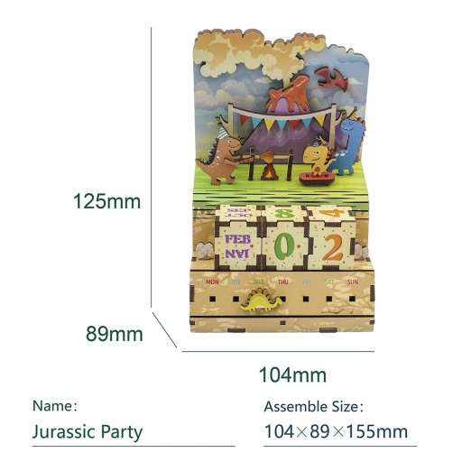 DIY Houten Puzzel Kalender, Jurassic Party, Tone-Cheer, TQ012, 10,5x8,9x15,5cm
