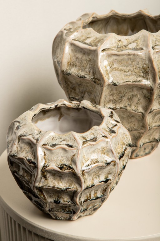 Cedric Cream Ceramic Round Wavy Pot Mixed Colors M