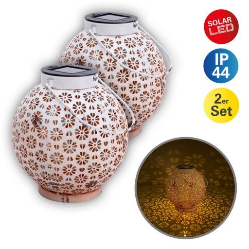 2 Set LED decoration solar light Ø 18 cm outside decoration made of metal in white with integrated LEDs