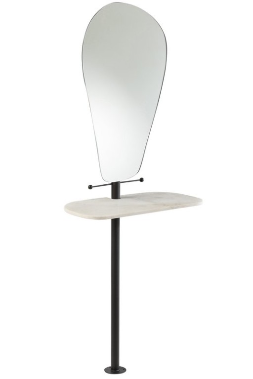 J -line mirror + wall shelf - iron/glass - white/black - 185 cm high