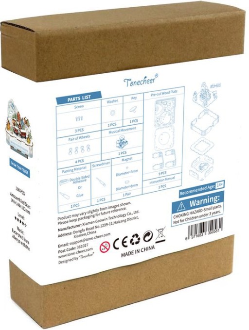 Music box DIY 3D Wooden Puzzle, Snow Train, Tone-Cheer, TQ058, 14x14x12.2cm