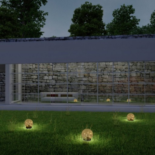 3 Set LED solar table lamp/ground skewer "Crackle" Ø 12cm, for outside, table lamp-plastic and glass, white, with integrated LED