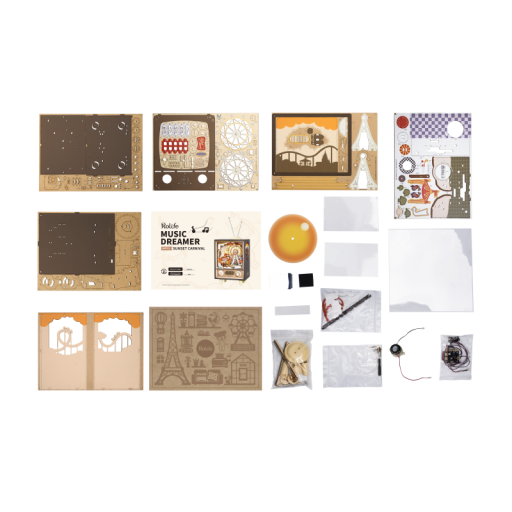 Music Box Wood DIY 3D Puzzle Sunset Carnival, Robotime, AMT01, 17.7x14.2x41.4