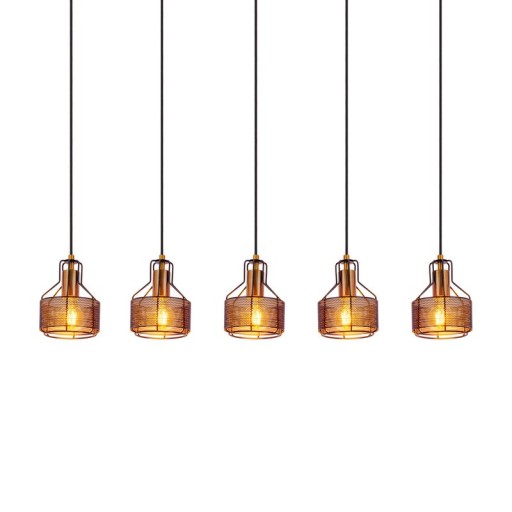 5er Pendelleuchte "FORO" Retro Pendellampe aus Metall in Schwarz, und Gold mit E27-Fassungen, 96 cm lang. Stilvolle Beleuchtung für Wohnzimmer, Esszimmer oder Küche.