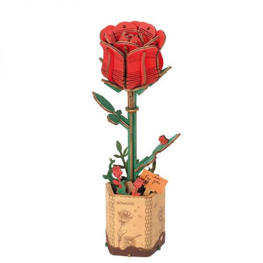 Robotime, DIY Houten Bloem Red Rose, Rode Roos, TW042, 8,5x6,5x21cm