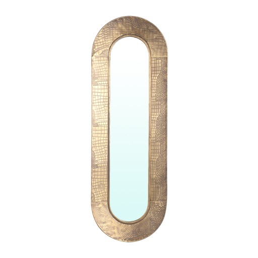 Darcio Gold Thick Iron Croco Print Mirror Oval