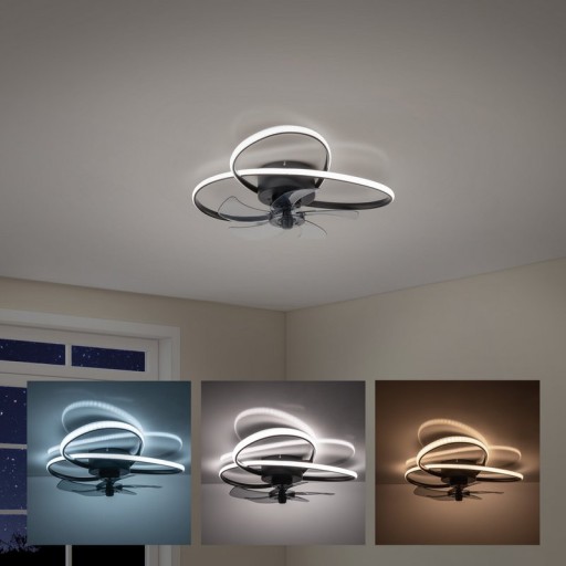 Die moderne LED Deckenleuchte "LECCIO" inklusive Ventilator, Nachtlichtfunktion, Dimmung und Lichttemperatureinstellung ist mit fest verbauten LEDs bestückt und hat einen ungefähren Øvon 58 cm.