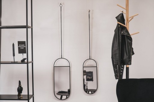 Mirror - Round Wall Mirrors - Metal - Black - 22x60|9x50cm