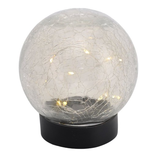 3 Set LED solar table lamp/ground skewer "Crackle" Ø 12cm, for outside, table lamp-plastic and glass, white, with integrated LED