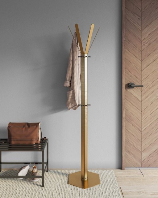 Gorillz Molto - Industrial - Standing Coat Rack - 14 Coat Hooks - Yellow